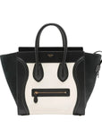 Pre-Loved Luggage Tote Leather Mini with Gold Hardware, Black and White