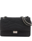 Pre-Loved 2.55 Reissue Double Flap Shoulder Bag Quilted Jersey 226 with Aged Silver Hardware, Black