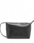 Pre-Loved Puzzle Fold Pouch Pochette Leather with Silver Hardware, Black