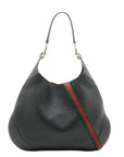 Pre-Loved Web Hobo Shoulder Bag Leather with Gold Hardware, Black