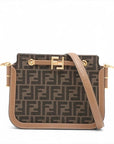 Pre-Loved Touch Crossbody Bag FF Logo Canvas Coated with Gold Hardware, Brown