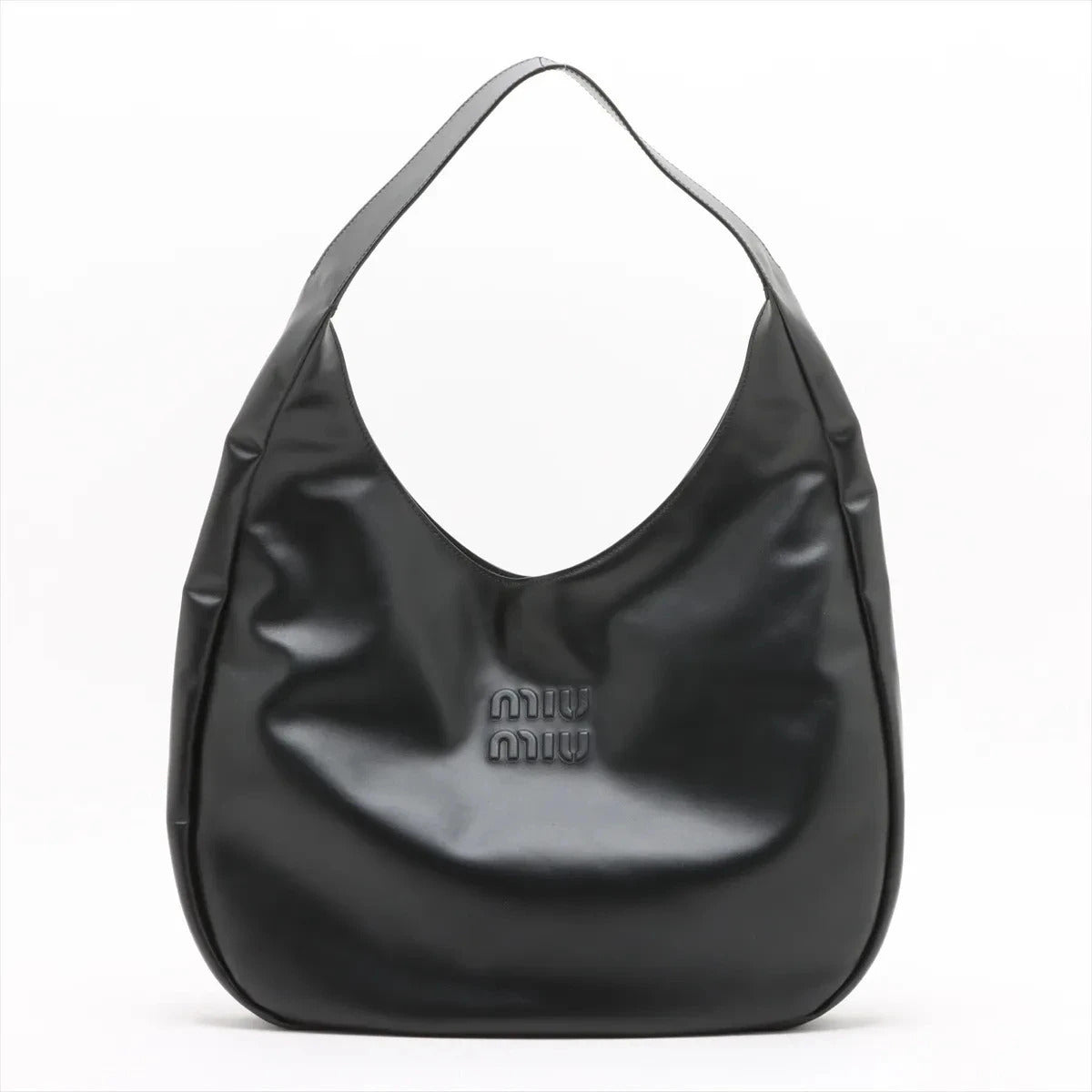 Pre-Loved Padded Nappa Leather Hobo Shoulder Bag Leather with Gold Hardware, Black