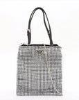 Pre-Loved Satin Crystal Tote Shoulder Bag Embellished Satin Small with Silver Hardware, Black