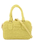 Pre-Loved Crochet Bauletto Handbag Raffia Crochet Mini with Gold Hardware, Yellow