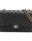 Pre-Loved Classic Double Flap Shoulder Bag Quilted Leather Jumbo with Gold Hardware, Black