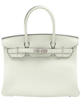 Pre-Loved Birkin Handbag Leather 30 with Palladium Hardware, Vert Fizz