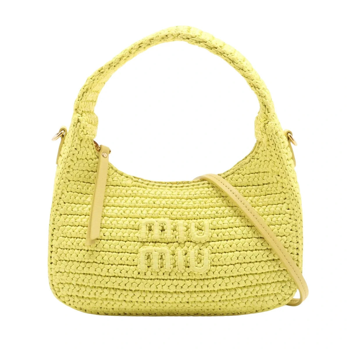 Pre-Loved Wander Hobo Shoulder Bag Raffia Mini with Gold Hardware, Yellow