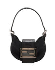 Pre-Loved Mini Mamma Baguette Shoulder Bag Canvas Plain Mini with Silver Hardware, Black
