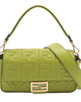 Pre-Loved Baguette Shoulder Bag Embossed FF Logo Leather Medium with Gold Hardware, Green