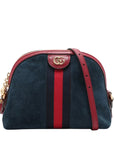 Pre-Loved Ophidia Shoulder Bag Suede Small with Gold Hardware, Navy Blue