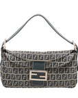 Pre-Loved Mamma Baguette Shoulder Bag Zucchino Coated Canvas with Silver Hardware, Grey / Navy