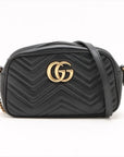 Pre-Loved GG Marmont Matelassé Camera Bag Crossbody Bag Quilted Leather Small with Aged Gold Hardware, Black