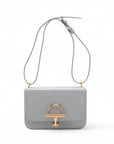 Pre-Loved Hook Shoulder Bag Leather Small with Gold Hardware, Light Grey