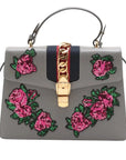 Pre-Loved Sylvie Handbag Floral Leather Medium with Gold Hardware, Gray