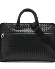 Pre-Loved Intrecciato Business Bag Briefcase Intrecciato Leather with Gunmetal Hardware, Black