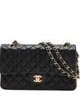 Pre-Loved Classic Double Flap Shoulder Bag Quilted Leather Medium with Gold Hardware, Black