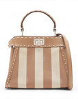 Pre-Loved Peekaboo Handbag Striped Canvas Mini with Silver Hardware, Brown and Beige