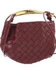 Pre-Loved Sardine Crossbody Bag Intrecciato Leather Mini with Gold Hardware, Burgundy