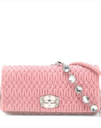 Pre-Loved Matelassé Crystal Shoulder Bag Quilted Leather Small with Silver Hardware, Pink