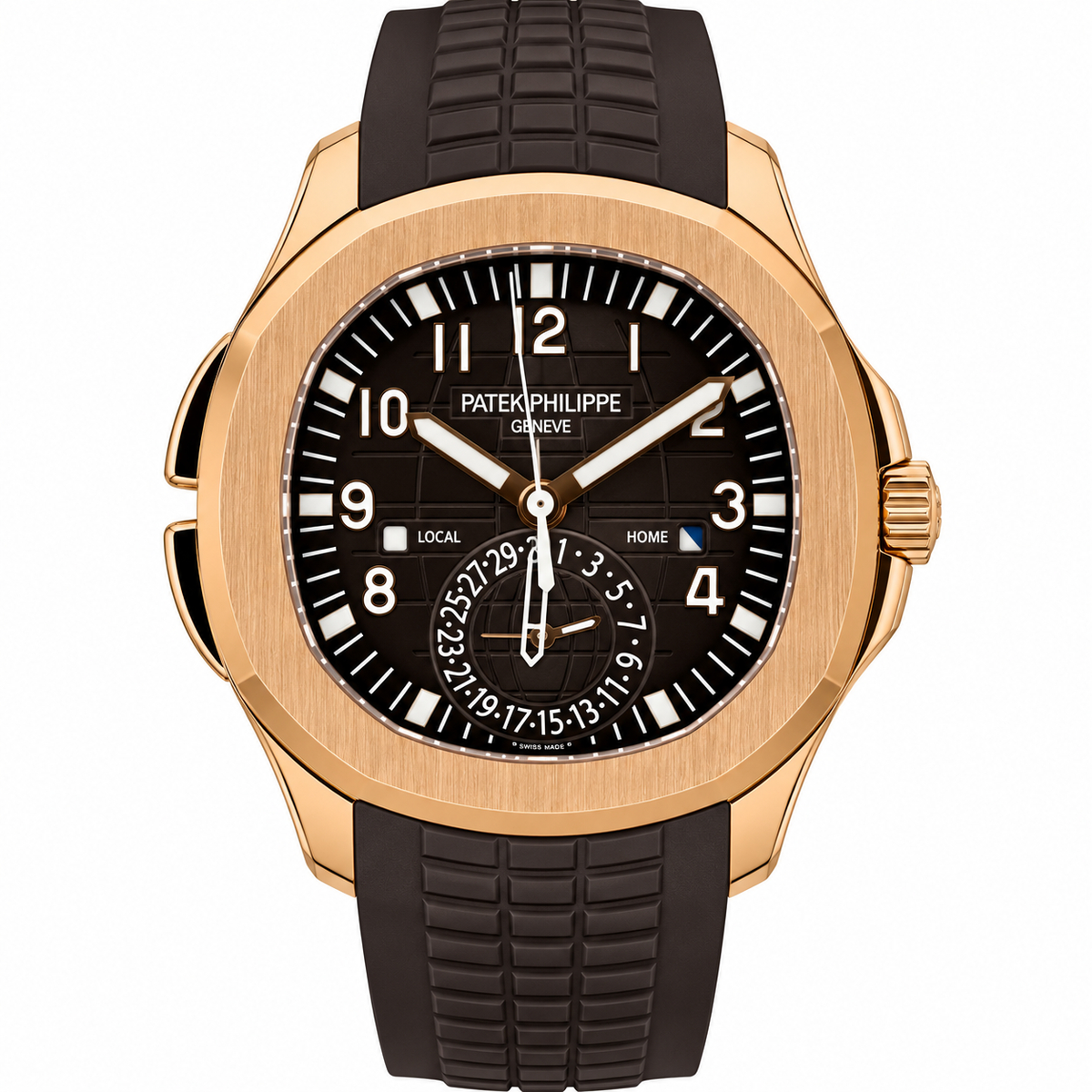 Pre-Loved Aquanaut Travel Time 5164R-001, Brown embossed Dial