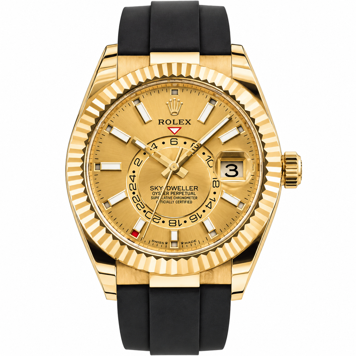 Pre-Loved Sky-Dweller 42 Yellow Gold Oysterflex 336238, Champagne-colour Dial