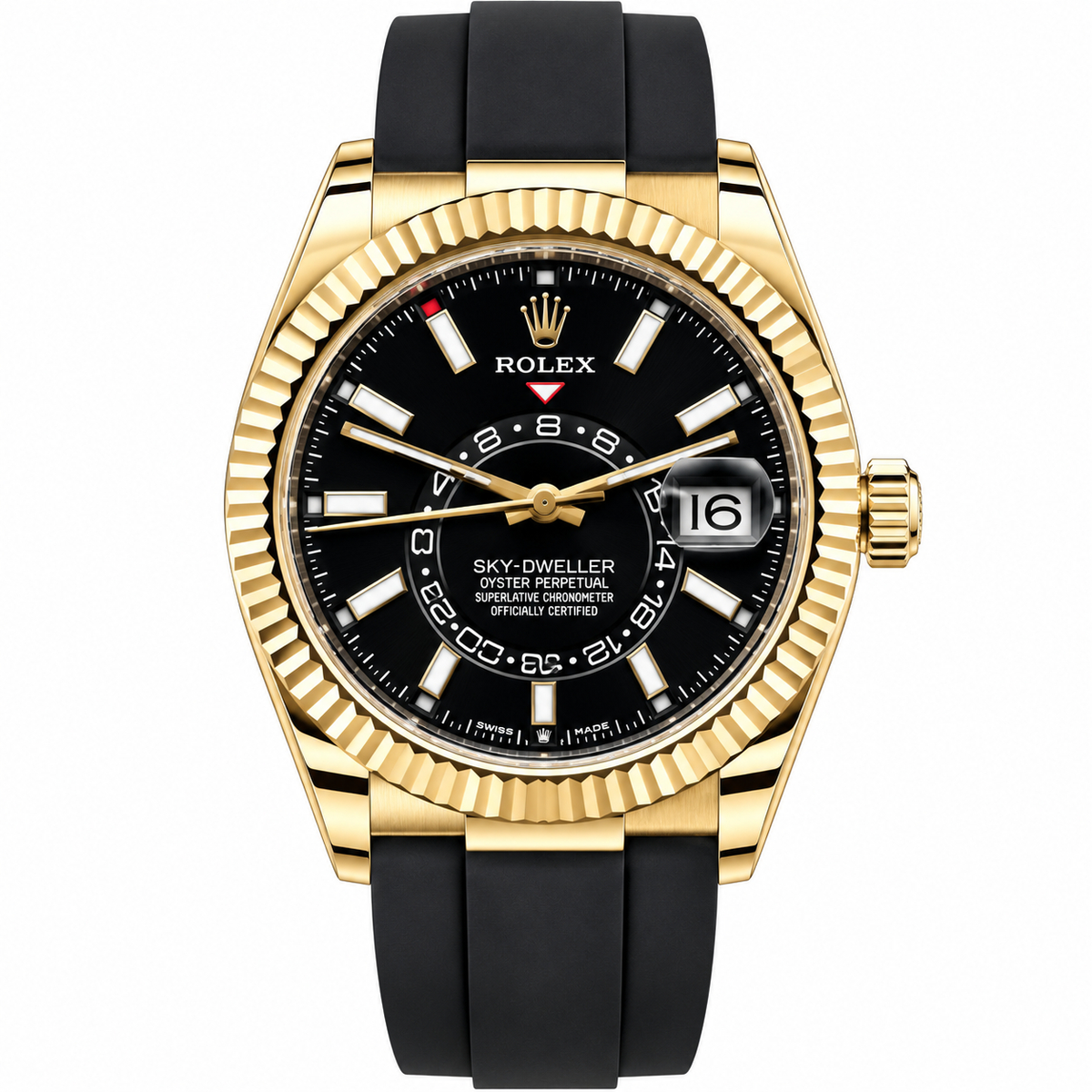 Pre-Loved Sky-Dweller 42 Yellow Gold Oysterflex 336238, Bright black Dial