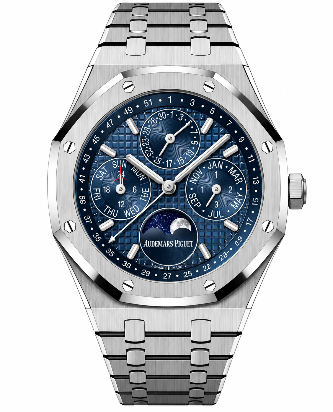 Pre-Loved Royal Oak Perpetual Calendar 41 mm 26674ST.OO.1320ST.01, Blue Grande Tapisserie, tone-on-tone subdials, matching inner bezel Dial