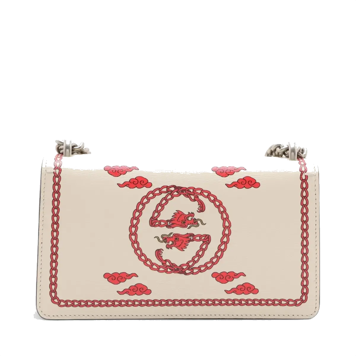 Pre-Loved Dionysus Shoulder Bag Dragon Print Leather Small with Aged Silver Hardware, Ivory