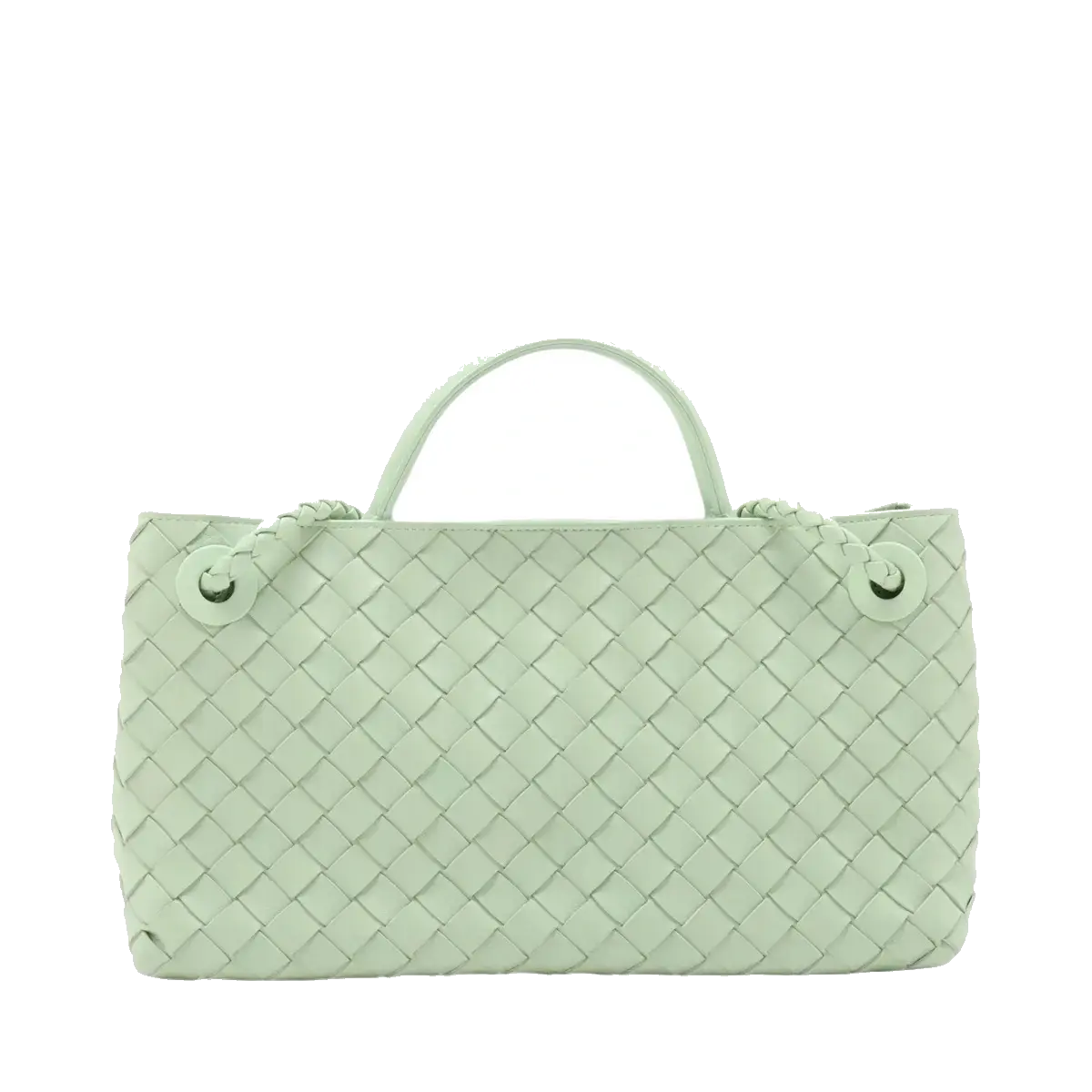 Pre-Loved Andiamo Handbag Intrecciato Leather Small with Gold Hardware, Mint Green