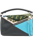 Pre-Loved Puzzle Handbag Embroidered Leather Small with Silver Hardware, Black Multicolor