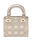 Pre-Loved Lady Dior Handbag Cannage Leather Mini with Gold Hardware, Metallic Champagne Gold