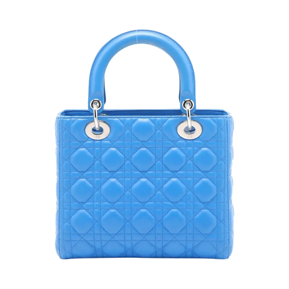 Pre-Loved Lady Dior Handbag Quilted Leather Medium with Silver Hardware, Blue