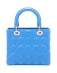 Pre-Loved Lady Dior Handbag Quilted Leather Medium with Silver Hardware, Blue