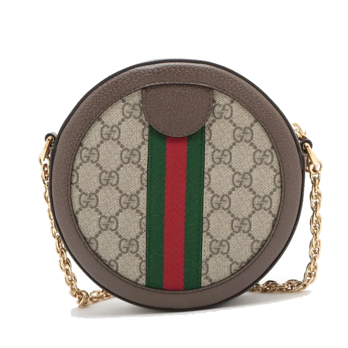 Pre-Loved Ophidia Round Mini Crossbody Bag Monogram Coated Canvas Mini with Gold Hardware, Beige Ebony