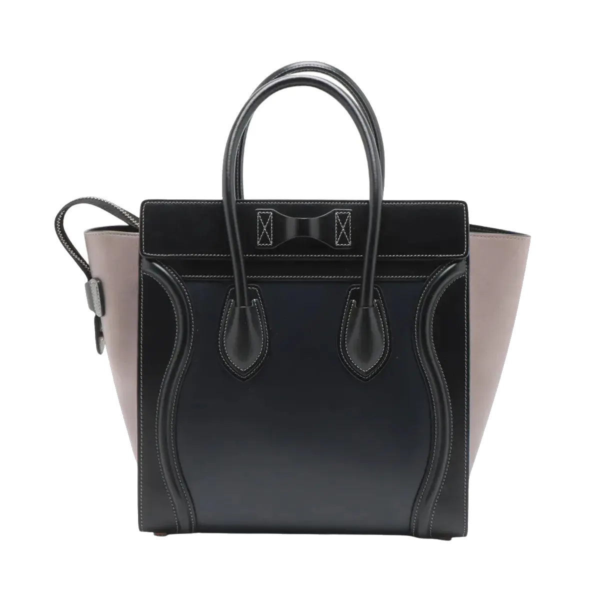 Pre-Loved Luggage Tote Leather Micro with Gold Hardware, Black and Grey