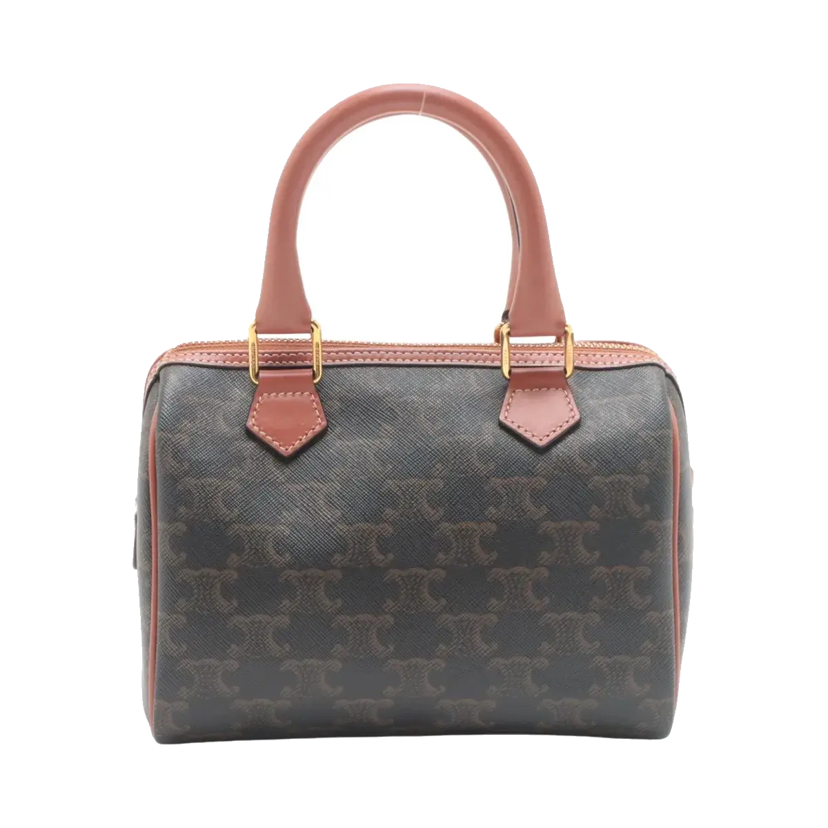 Pre-Loved Boston Triomphe Handbag Triomphe Coated Canvas Small with Gold Hardware, Brown
