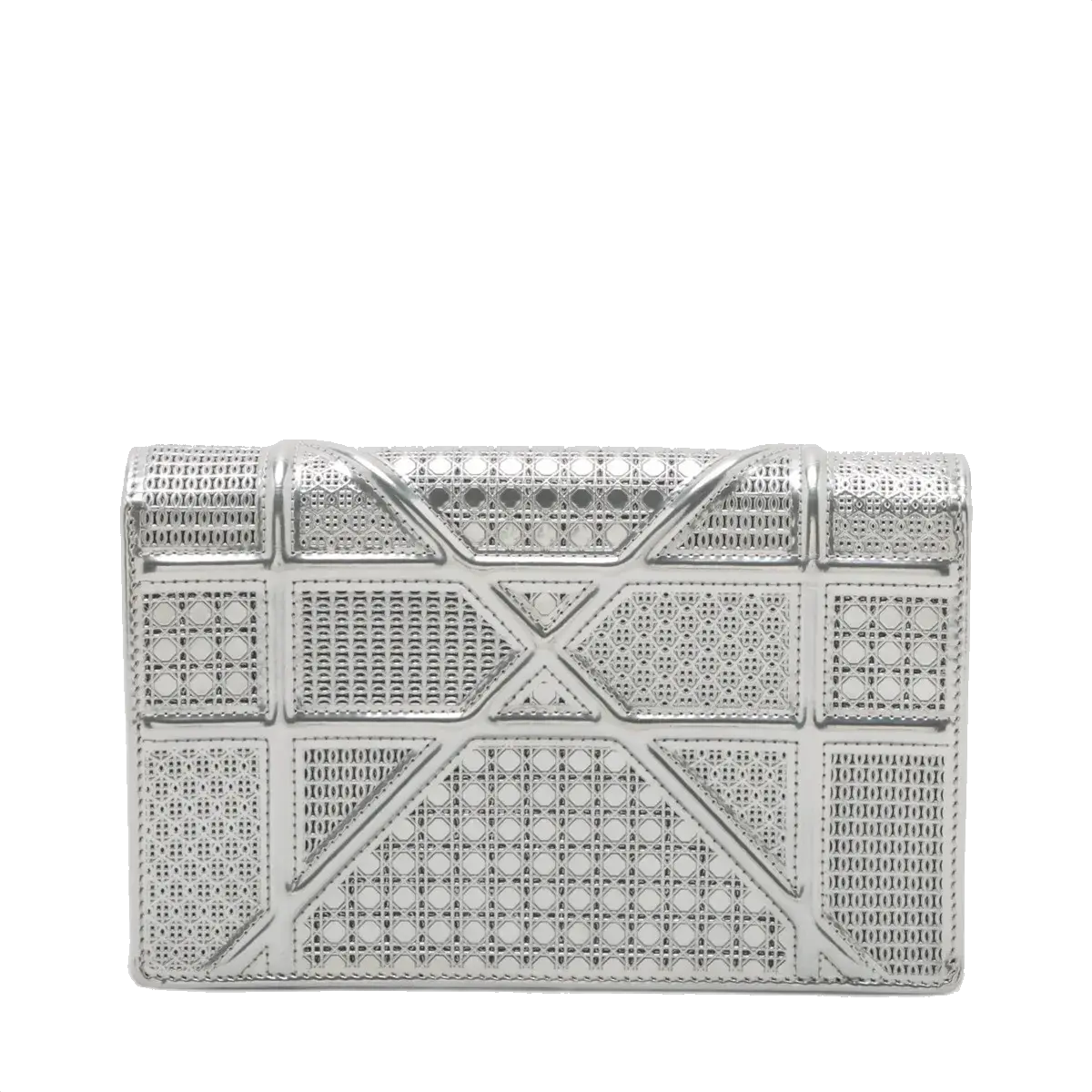 Pre-Loved Diorama Wallet on Chain Crossbody Bag Cannage Micro-Cannage Leather Small with Silver Hardware, Silver