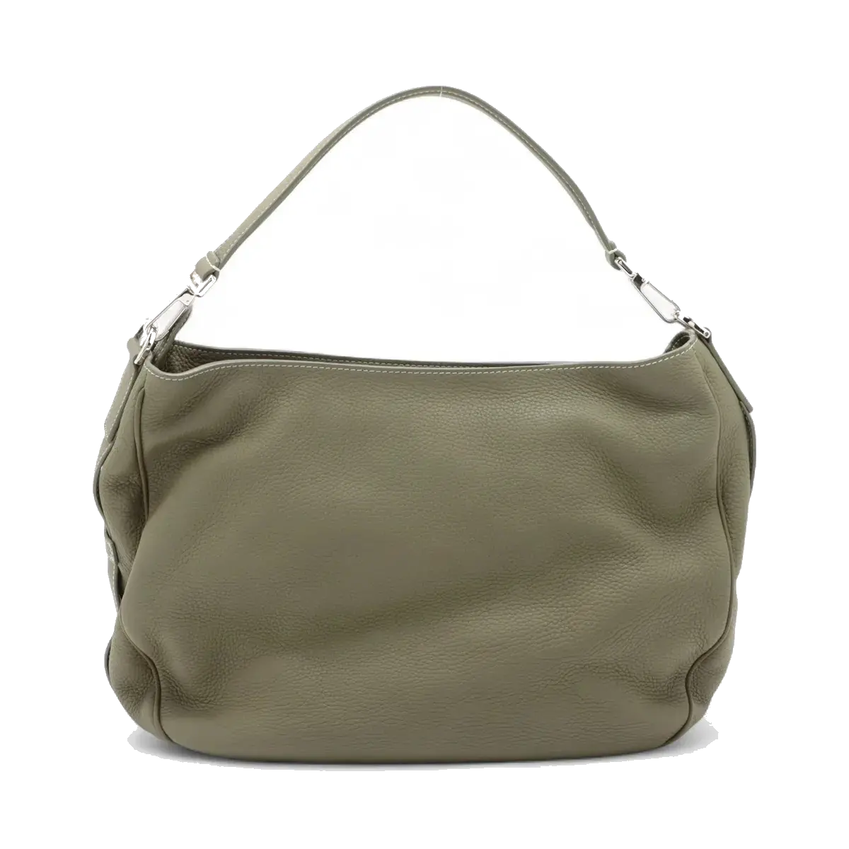 Pre-Loved Saddle Hobo Shoulder Bag Leather with Silver Hardware, Olive Green