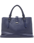 Pre-Loved Roma Tote Intrecciato Leather Medium with Gunmetal Hardware, Navy Blue