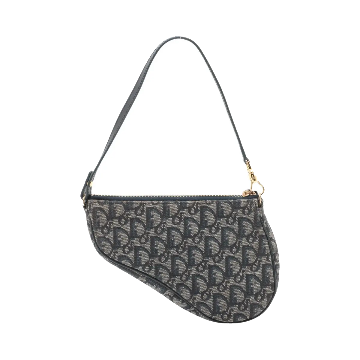 Pre-Loved Saddle Pochette Shoulder Bag Oblique Coated Canvas Mini with Gold Hardware, Navy Blue