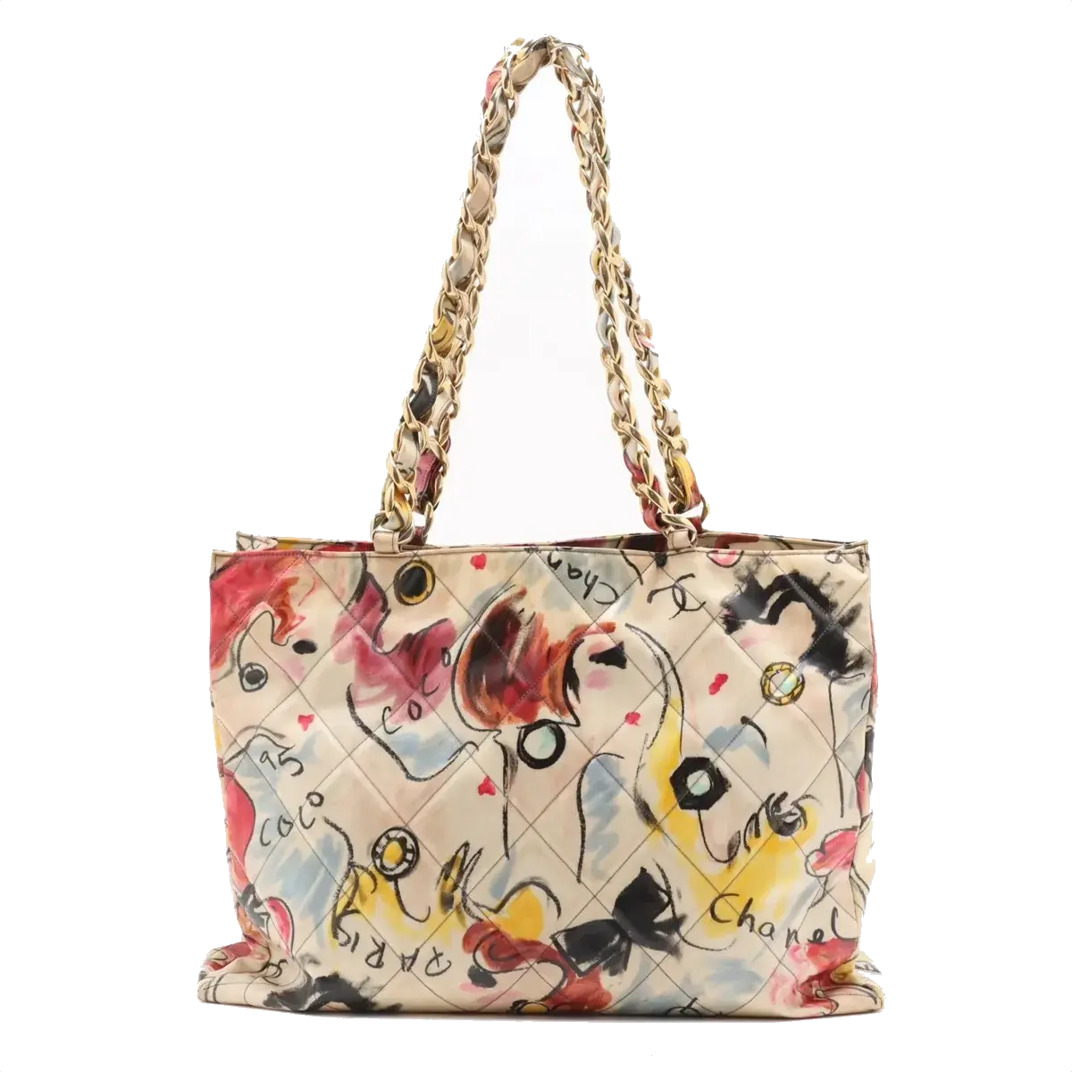 Pre-Loved Graffiti CC Tote Tote Quilted Coated Canvas with Gold Hardware, Multicolor