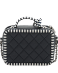 Pre-Loved CC Filigree Vanity Case Vanity Case Quilted Leather Small with Silver Hardware, Navy Blue with White Striped Trim