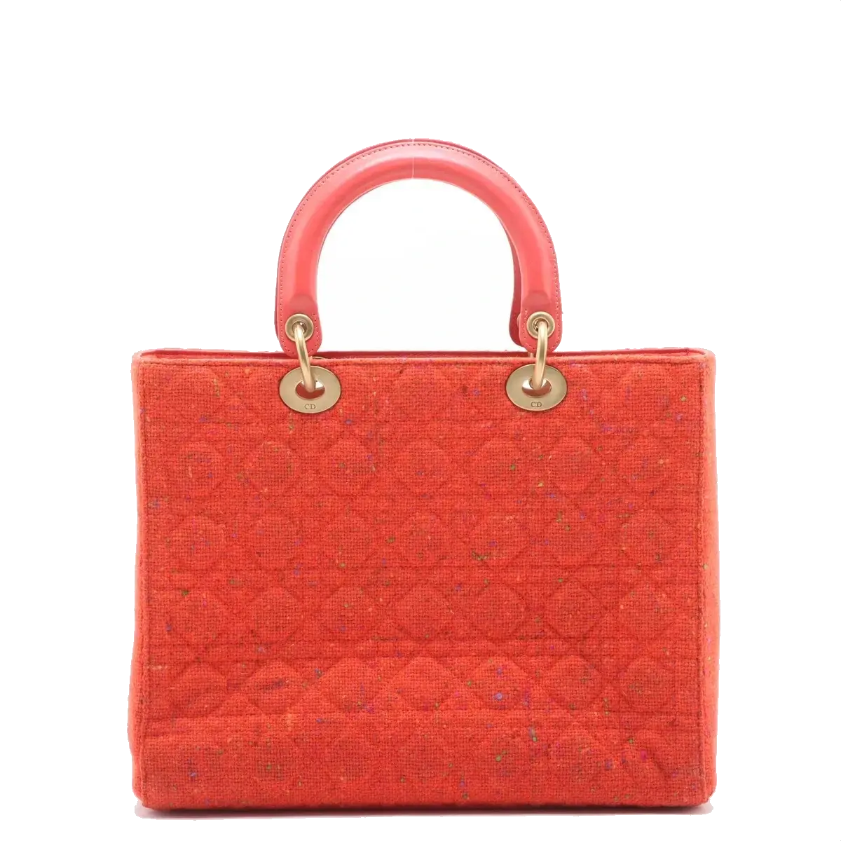 Pre-Loved Lady Dior Handbag Cannage Tweed Large with Gold Hardware, Red