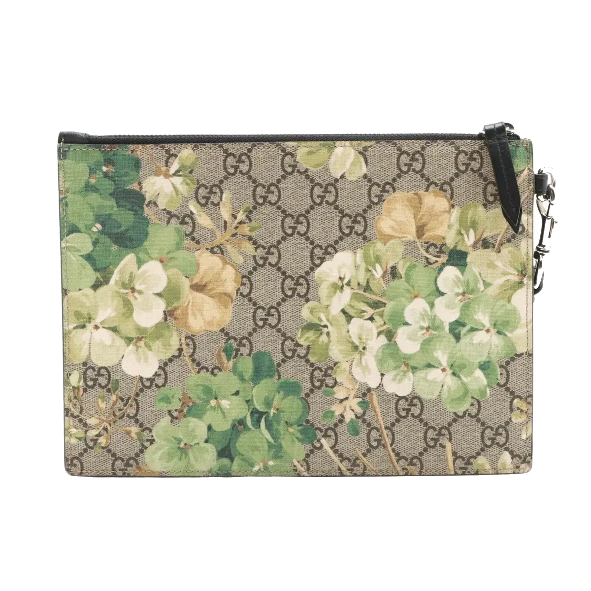 Pre-Loved GG Blooms Pouch Clutch Monogram Coated Canvas with Silver Hardware, Beige Multicolor