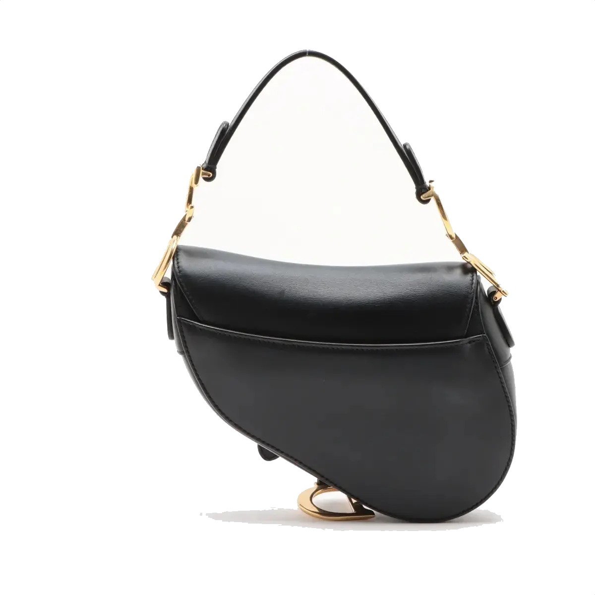 Pre-Loved Saddle Shoulder Bag Leather Mini with Gold Hardware, Black