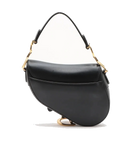 Pre-Loved Saddle Shoulder Bag Leather Mini with Gold Hardware, Black