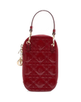 Pre-Loved Lady Dior Phone Holder Crossbody Bag Cannage Patent Leather Mini with Gold Hardware, Red