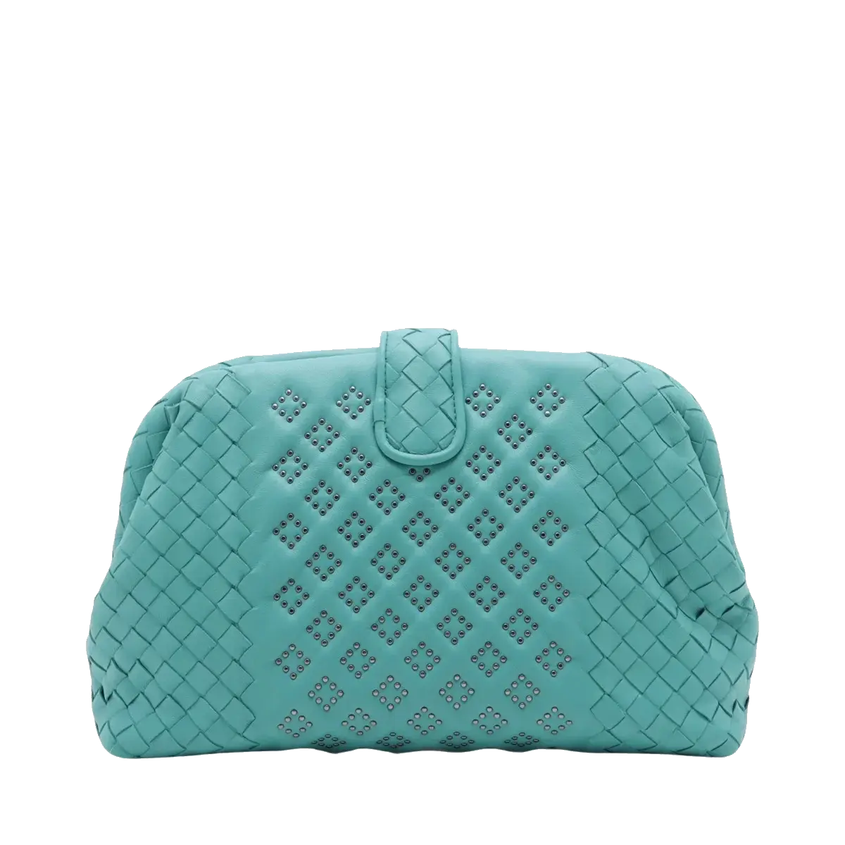 Pre-Loved The Lauren 1980 Clutch Intrecciato Leather with Silver Hardware, Turquoise