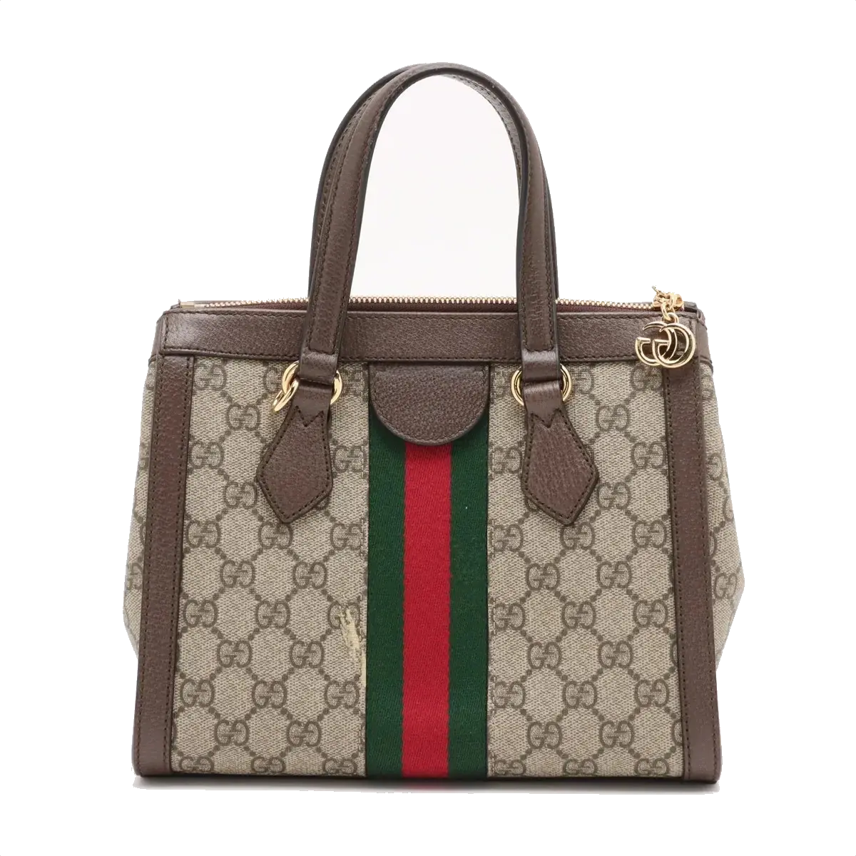 Pre-Loved Ophidia Tote GG Supreme Canvas Coated Small with Gold Hardware, Beige/Ebony