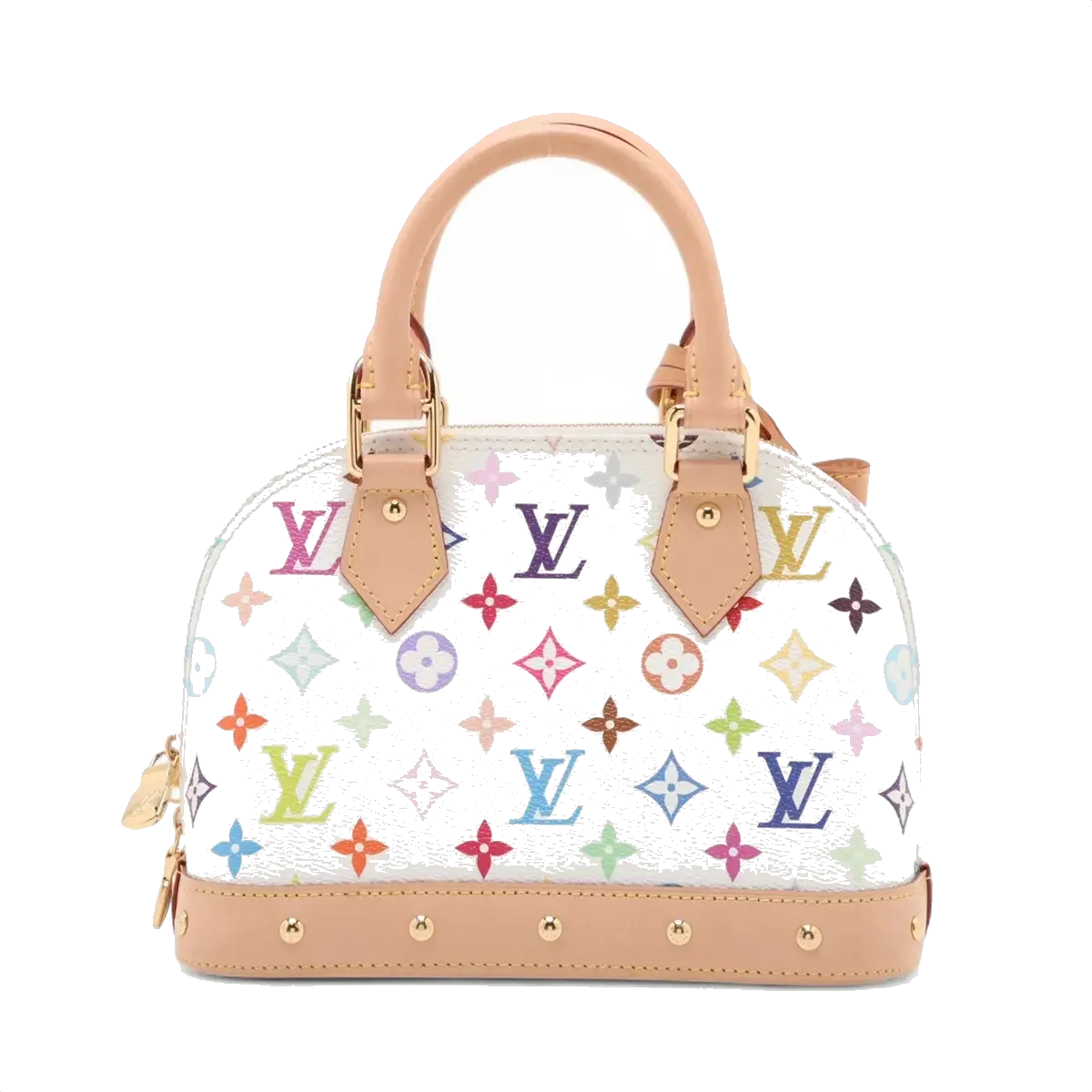 Pre-Loved Alma BB Handbag Monogram Coated Canvas BB with Gold Hardware, White Multicolore